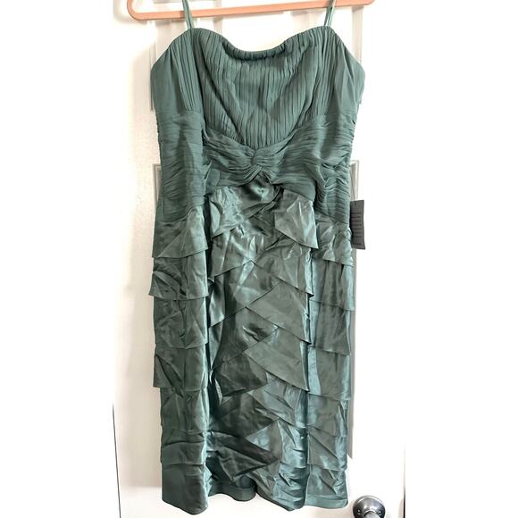 ADRIANNA PAPELL Shutter Pleat Dress Bolero Jacket Silk Sea Glass Green Sz 12 NWT - Picture 5 of 10